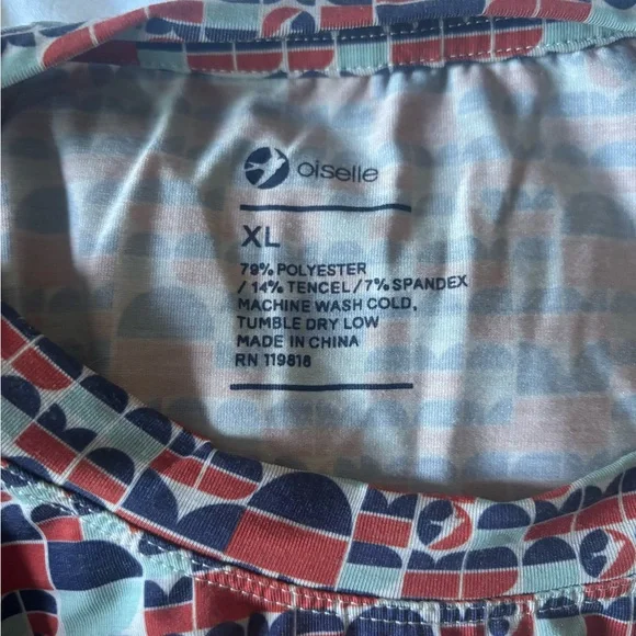 Oiselle Orange Red Blue Patterned Long Sleeve Top XL - Picture 7 of 7